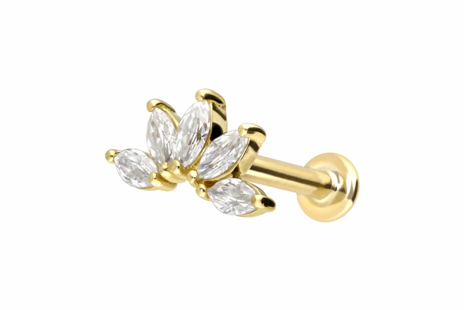 14 Karat Gold Labret mit Push Fit MOISSANIT-LOTUSBLÜTE